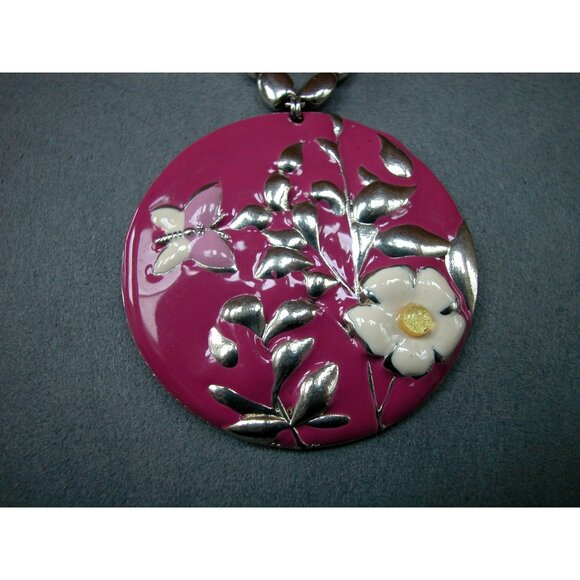 Silver & Pink Flower Pendant Necklace By NY 18" Chain 3" Extension - Picture 2 of 4